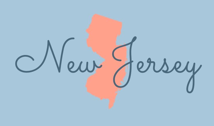 The name "New Jersey" over a graphic of the state on a blue background.