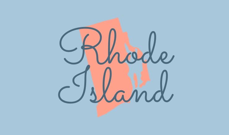 The name "Rhode Island" over a graphic of the state on a blue background.