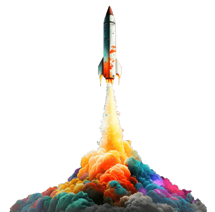 Colorful rocket blastoff.