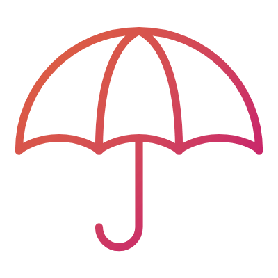 Pink and orange gradient icon of an umbrella