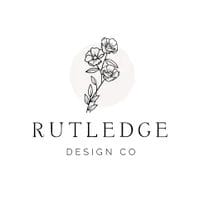 Line-art logo displaying a floral illustration with text that reads, "Rutledge Design Co."