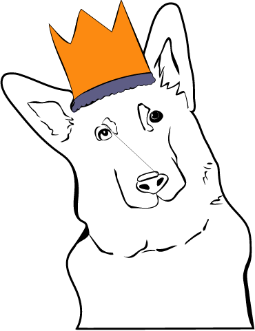 Illustration of dog wearing crown.